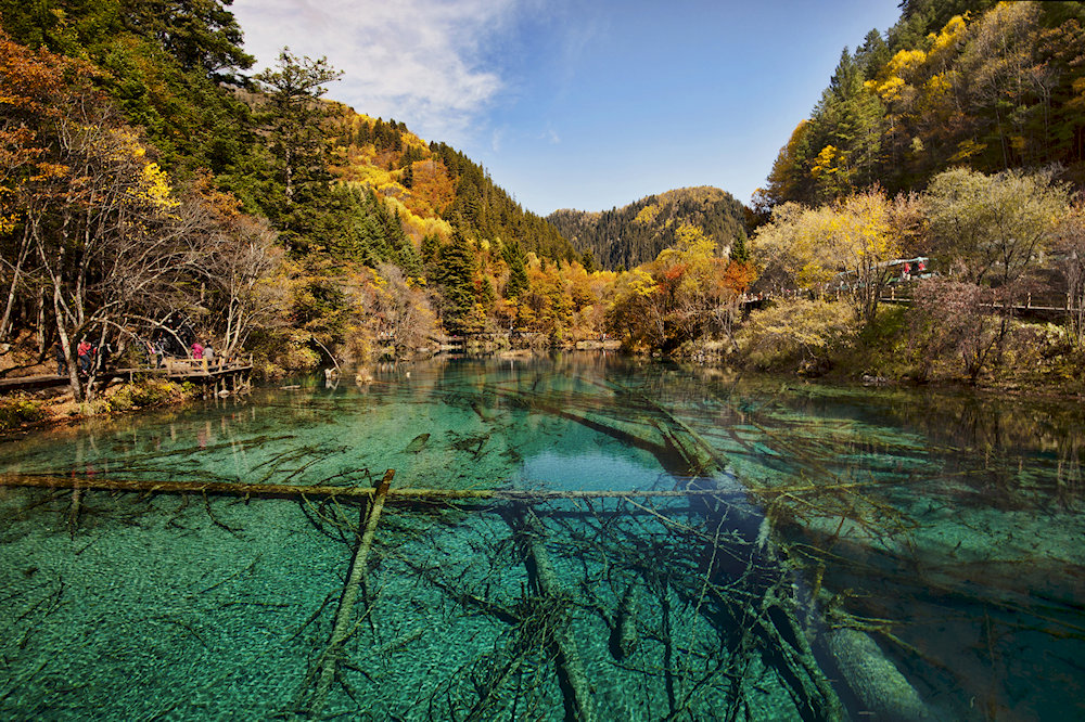 Jiuzhaigou Valley is famed for its colorful lakes, cascading waterfalls, and lush virgin forests