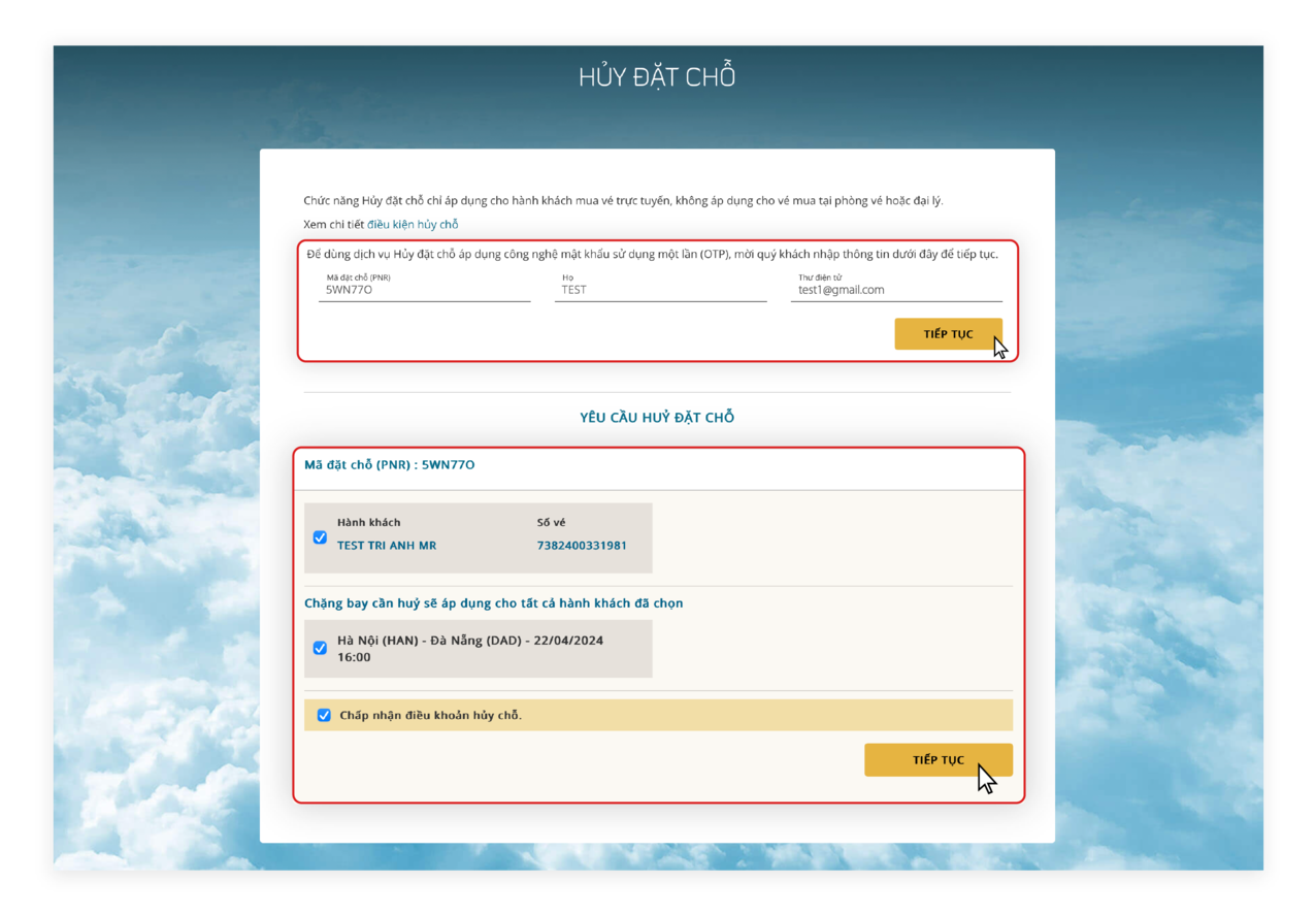 Hướng dẫn hủy đặt chỗ trên website 3.1.