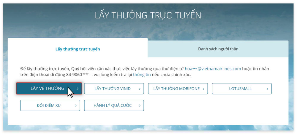 Hướng dẫn lấy vé thưởng trên website 3.2.