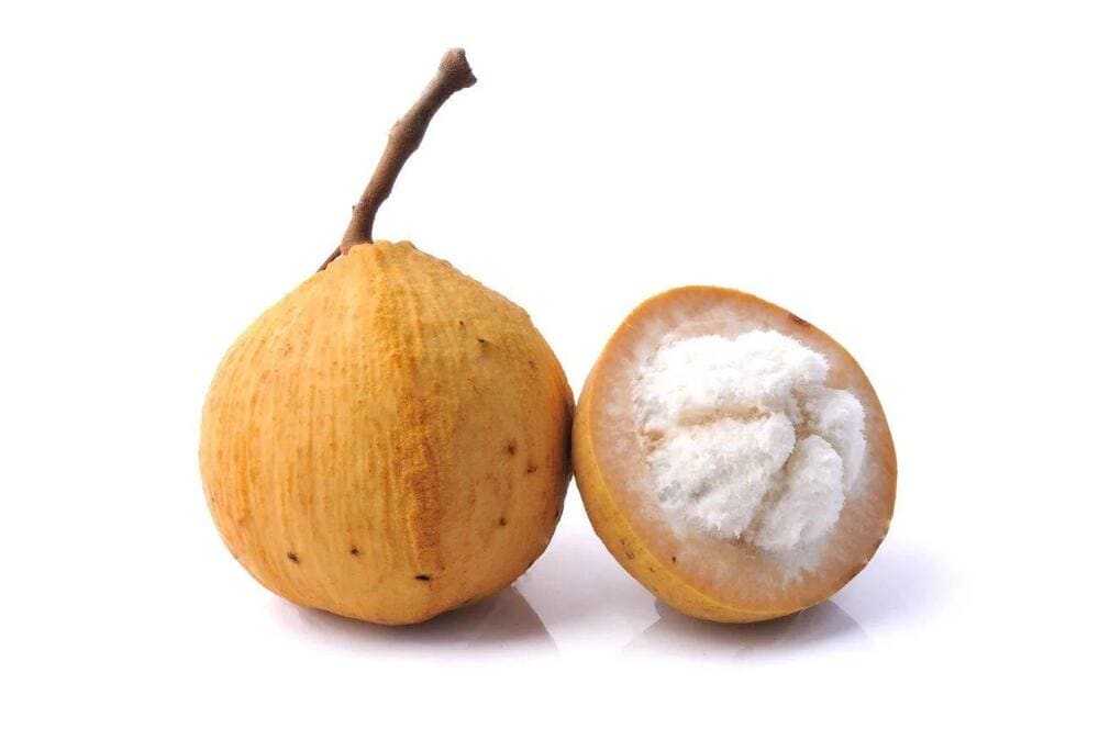 A round fruit with a cotton-like pulp that balances sweet and sour tastes, commonly enjoyed fresh