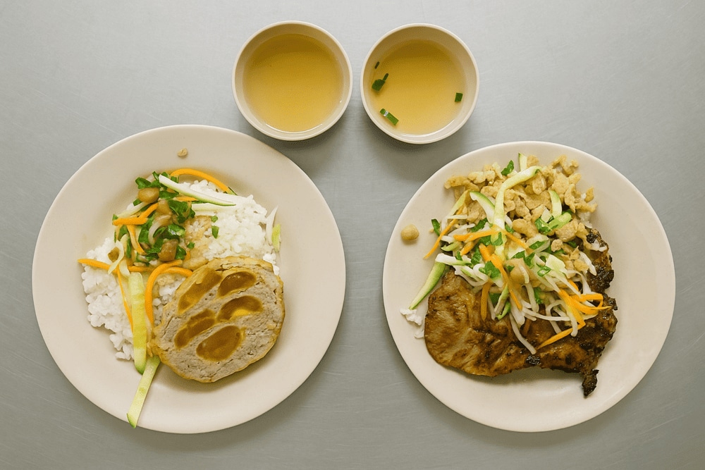 The two signature meatloafs, fried fish paste and salted egg pork loaf, are the standout dishes that define this spot’s reputation