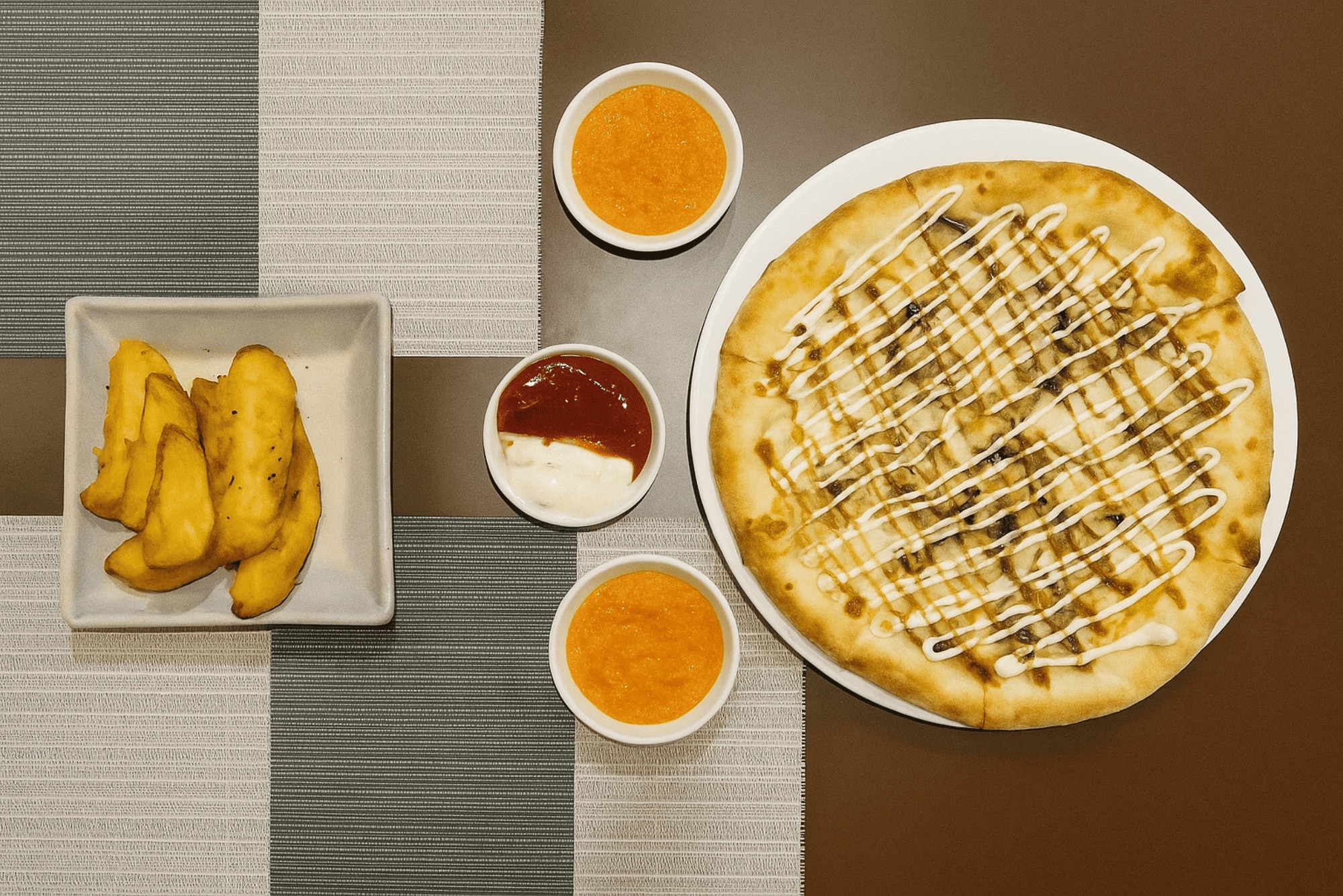 Each pizza is rich in flavor, balancing creamy cheese with herbs and well-seasoned toppings