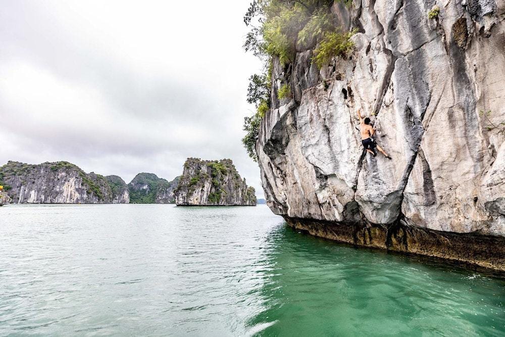 Rock climbing at Tiger Beach Lan Ha Bay is a famous activity