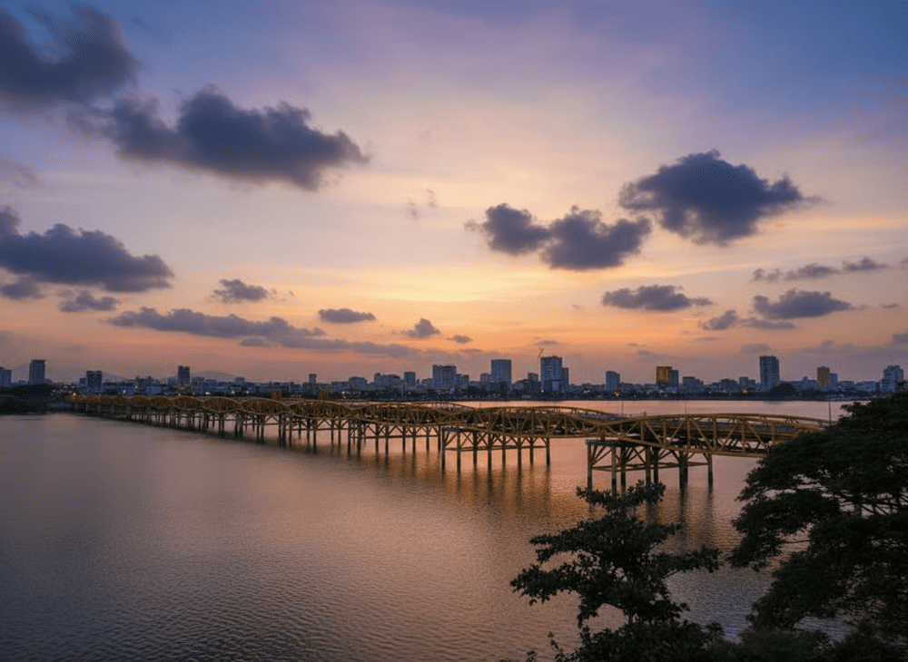 Nguyen Van Troi Bridge offers a wonderful spot to view the Dragon Bridge from afar