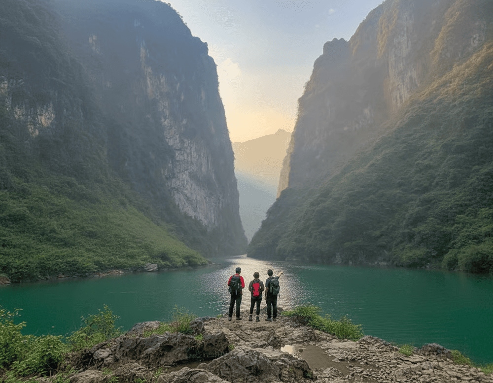 Stunningly beautiful photos of tourists when taking a boat along the Nho Que River