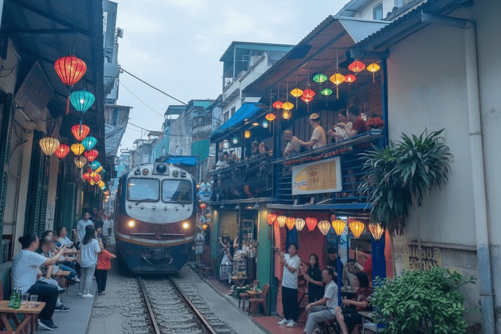 Hanoi Train Street stands out with its colourfully decorated cafés