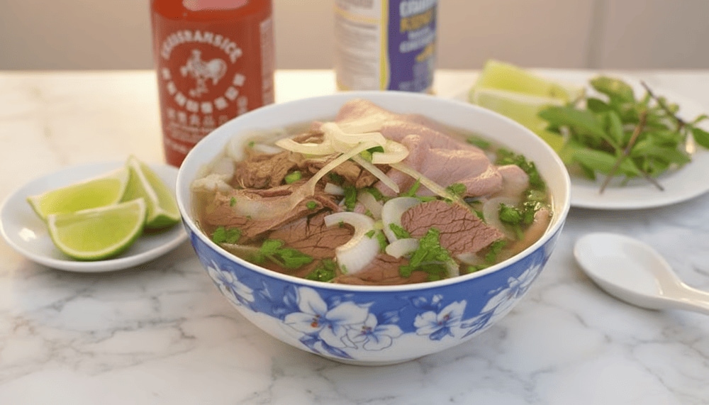 You can fill your stomach with a hot bowl of beef noodle soup at one of the shops along the street