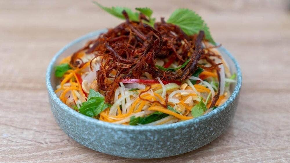 Nom bo kho is a popular street food in Hoan Kiem, Hanoi