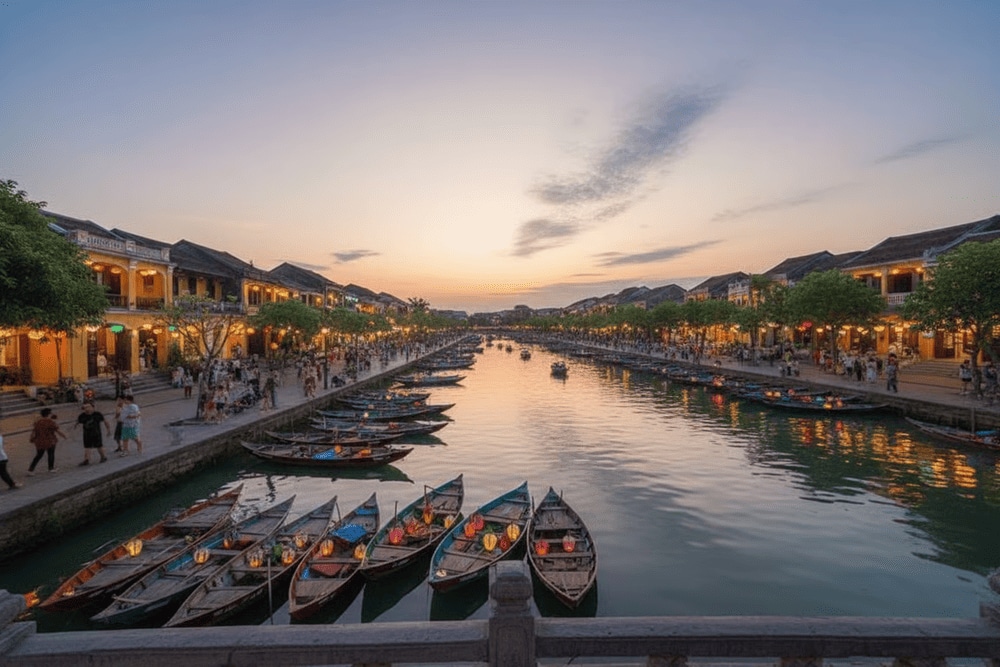 Hoi An Ancient Town rests along the Thu Bon River, showcasing timeless architecture