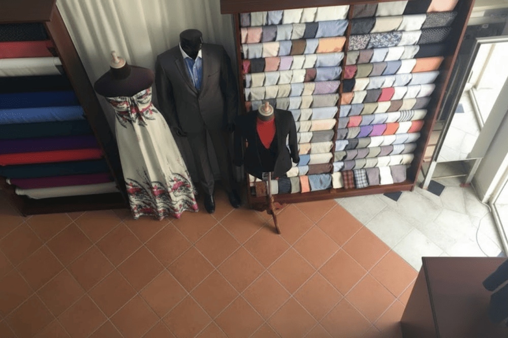 The store is designed with a modern yet cozy aesthetic, making it a comfortable space for consultations and fittings