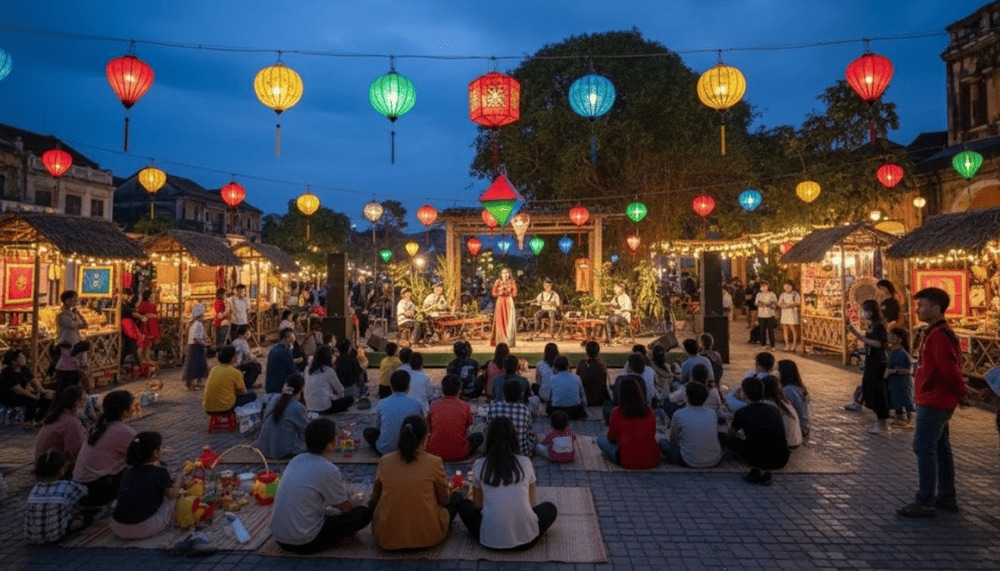 Visitors can watch programs featuring folk music, lion dances and participate in Bai Choi singing at the Lantern Festival Hoi An