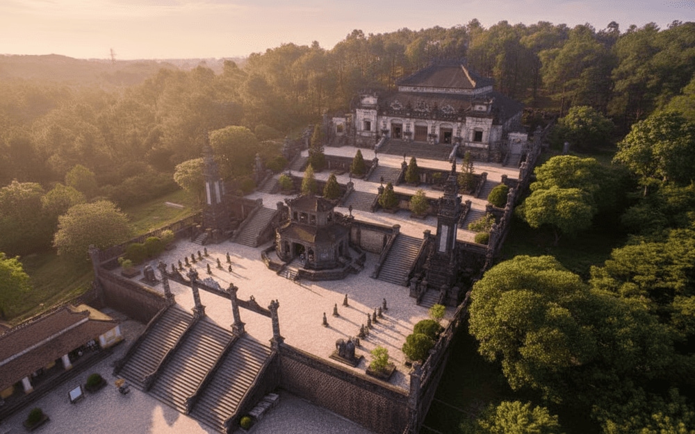 The tomb is a majestic fusion of Eastern and Western styles and marks the final chapter of Vietnam’s imperial Nguyen Dynasty