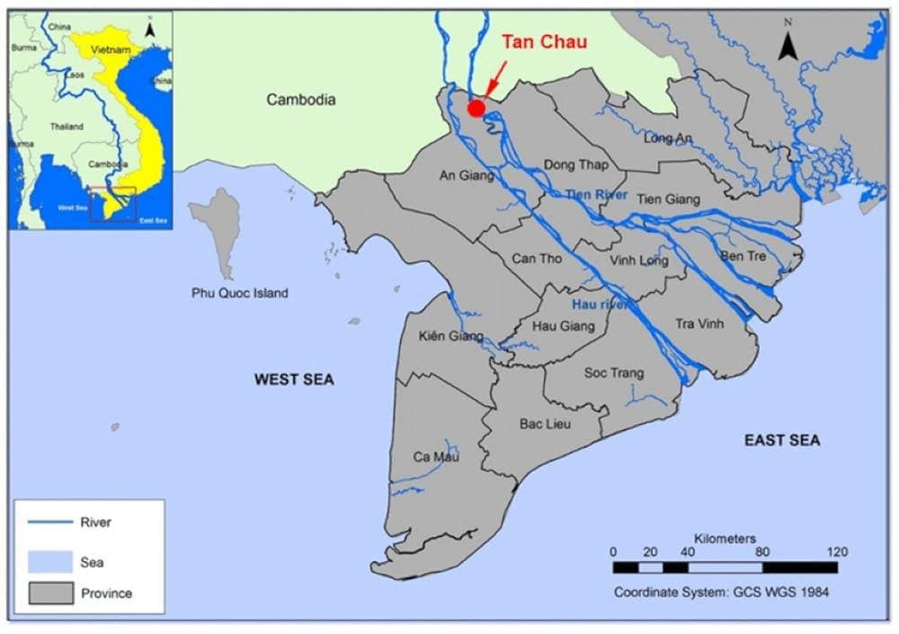The detailed map of Mekong Delta, including its western and eastern provinces