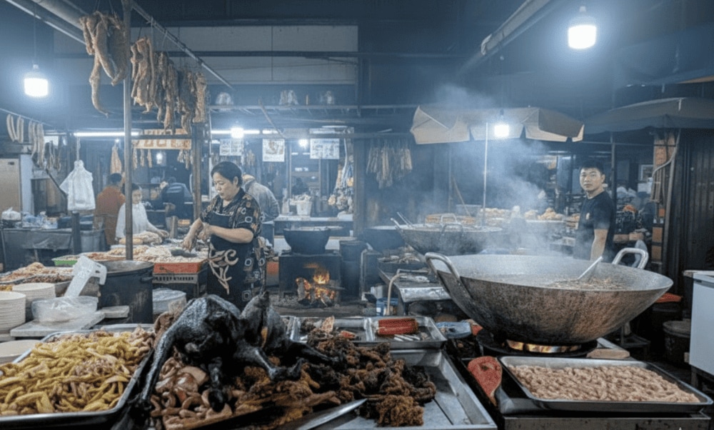 Boiled local pork and free-range chicken are firm and naturally sweet, showcasing the pure flavors of the highlands