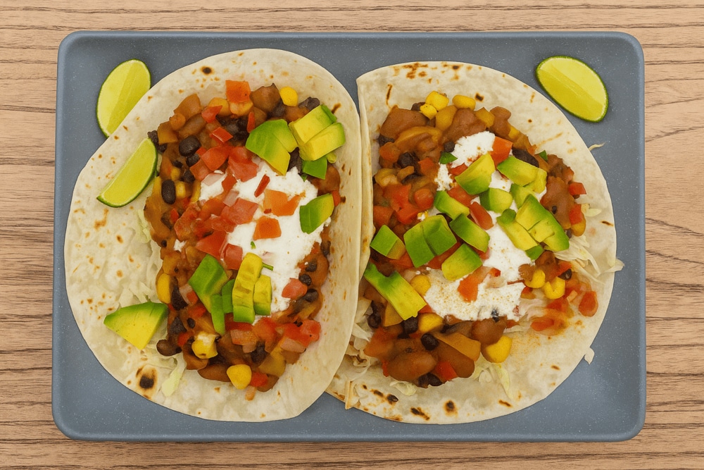 A crispy Quesadilla filled with flavorful meat and vegetables, served with salsa and sour cream