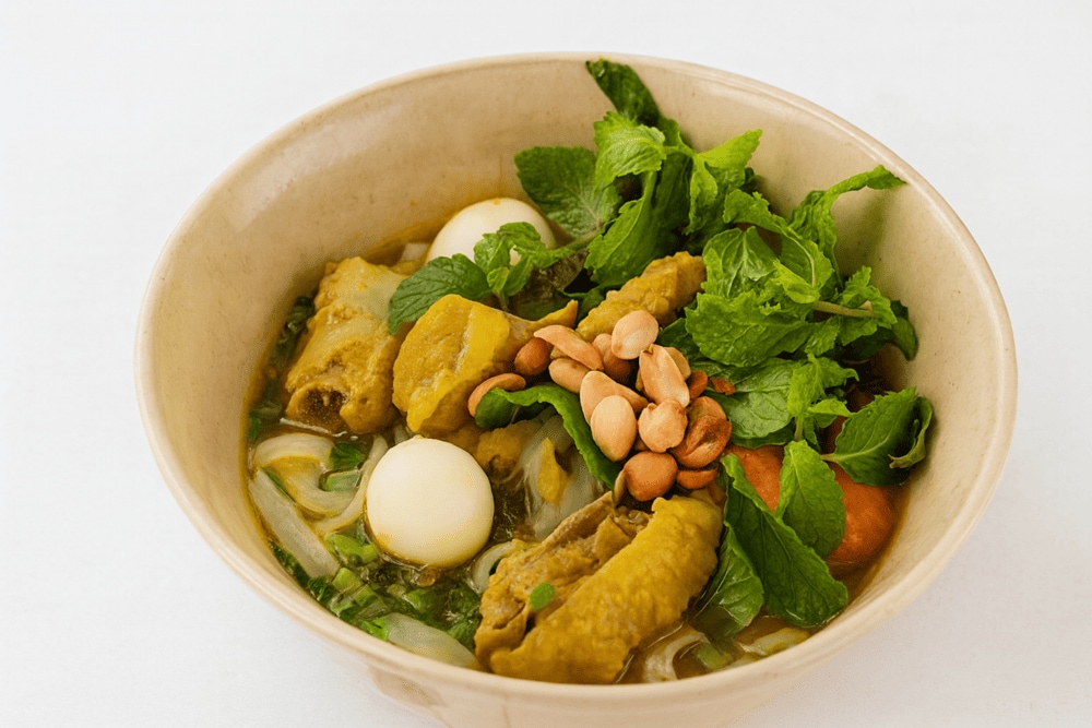 The chicken Mi Quang includes carefully cleaned chicken offal cooked together with the meat