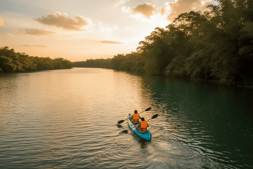Engage in eco-friendly leisure activities such as paddle boarding or kayaking in a quiet natural space