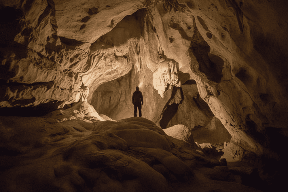 Layered rock formations twist and turn like fossilized ocean waves