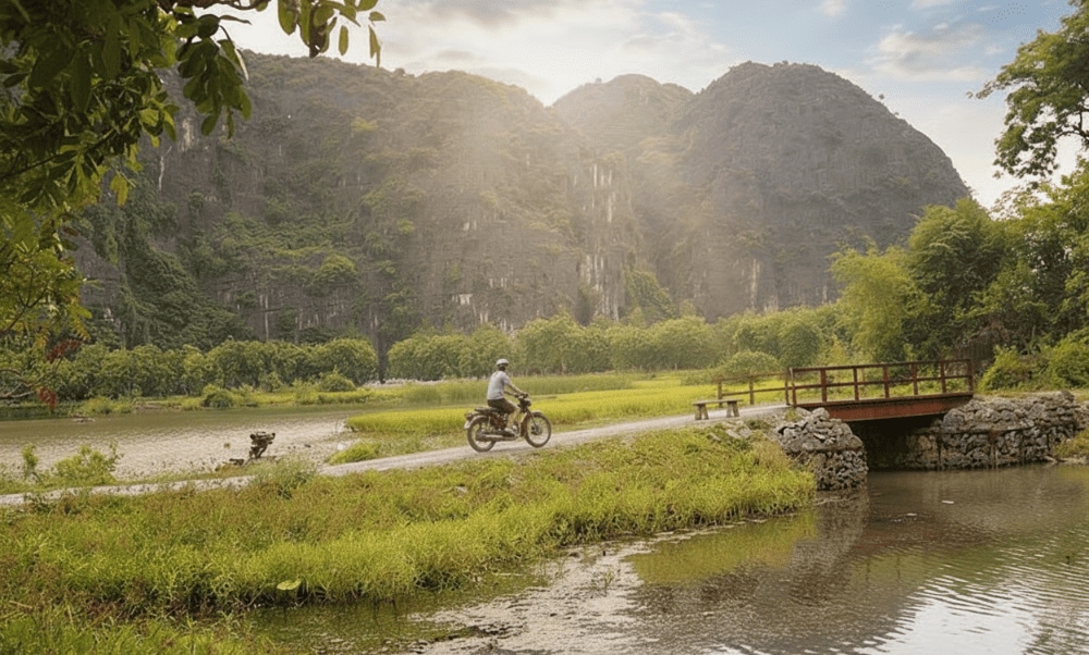 Motorbikes are an ideal choice to reach Phat Diem Cathedral