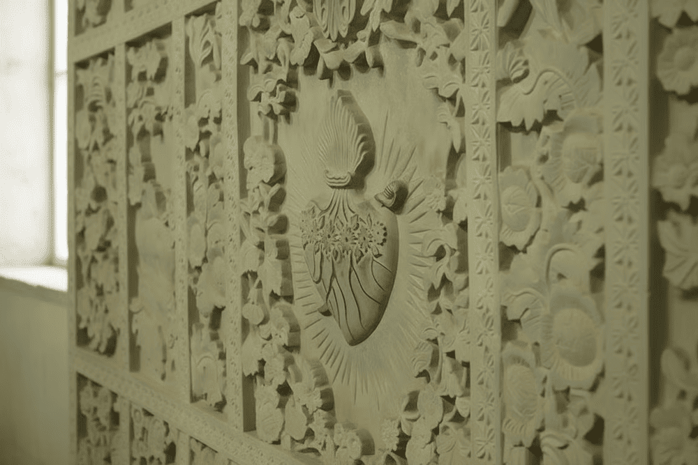 The heart pierced by a sword symbolizes Mary's sorrow, especially during the crucifixion of Jesus