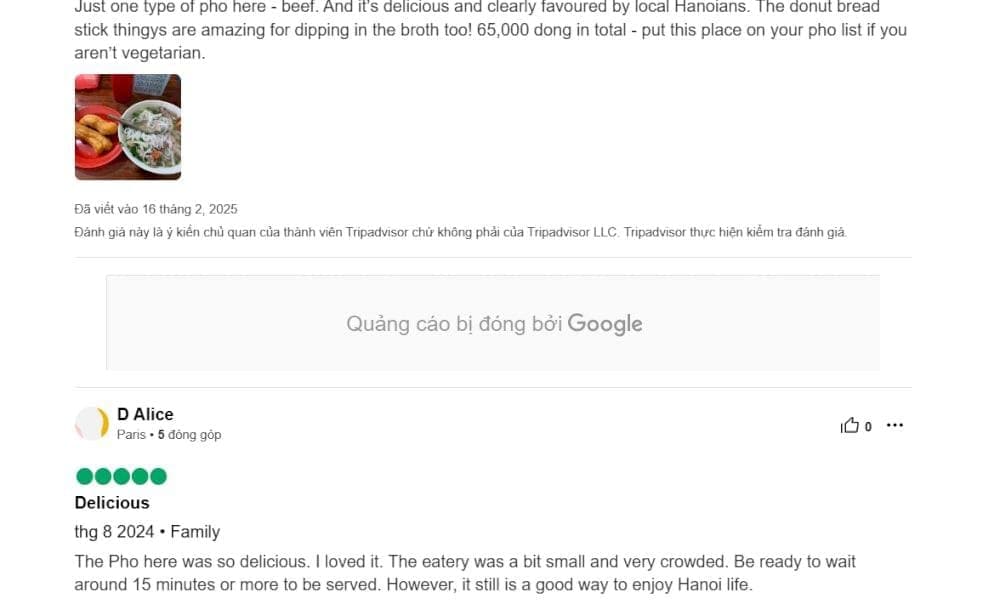 Some reviews about Pho Bat Dan