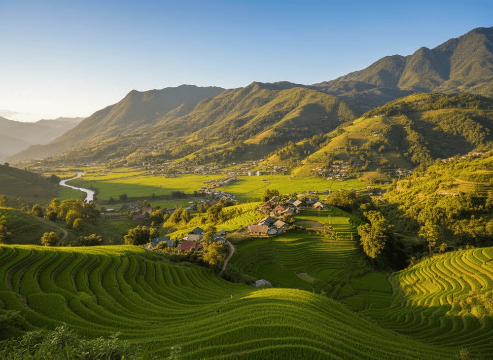 Along the trails, you’ll pass by majestic rice terraces, layered like giant stairways climbing the hillsides