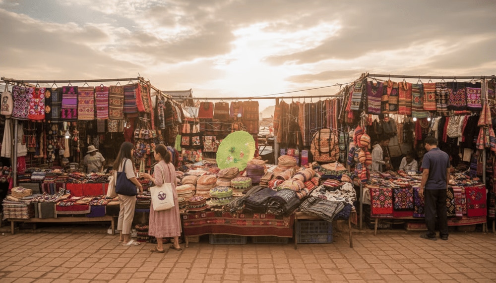 The brocade products in Ta Phin are diverse, ranging from headscarves and everyday clothing to handbags, backpacks, pillow covers, shawls, and wallets