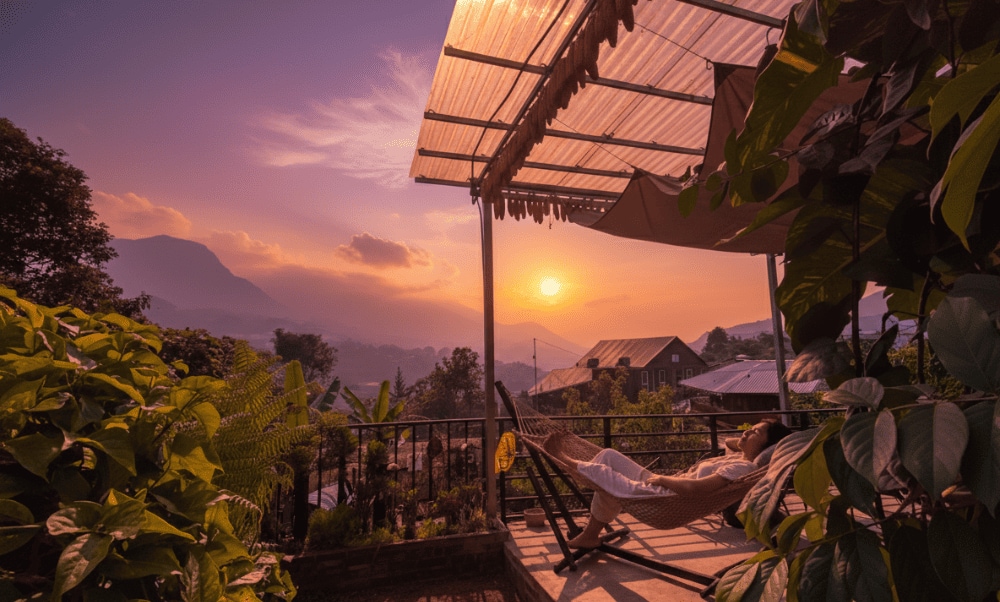 Beautiful sunset view from Sapa Plum Eco House