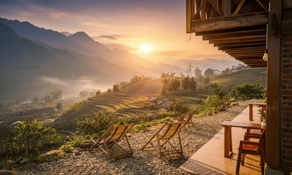 Open courtyard, perfect for watching the sunrise at Sapa’s Soul