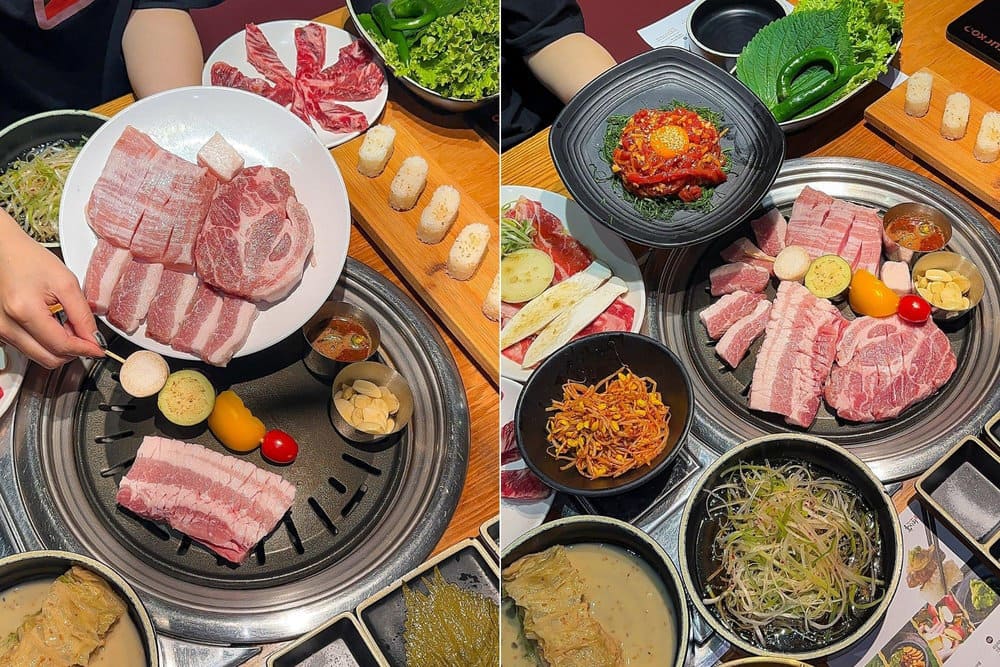 Yooksiri chuyên phục vụ các phần thịt lợn kiểu “Samgyeopsal” không tẩm ướp, giữ trọn hương vị tươi ngon khi nướng (Nguồn: Yooksiri Mỹ Đình)