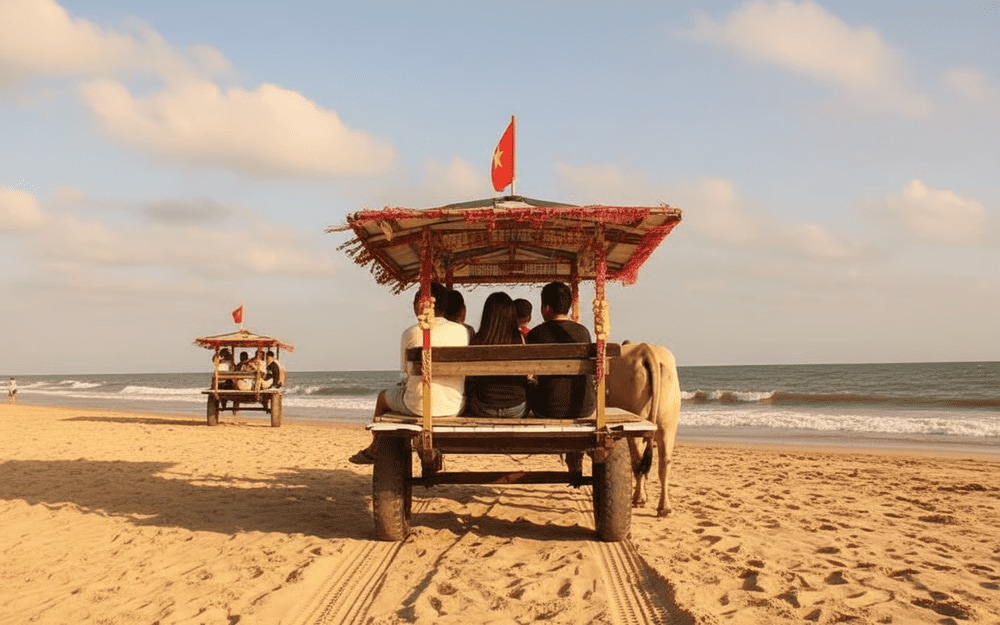 Trải nghiệm đi xe bò thú vị ở biển Cam Bình