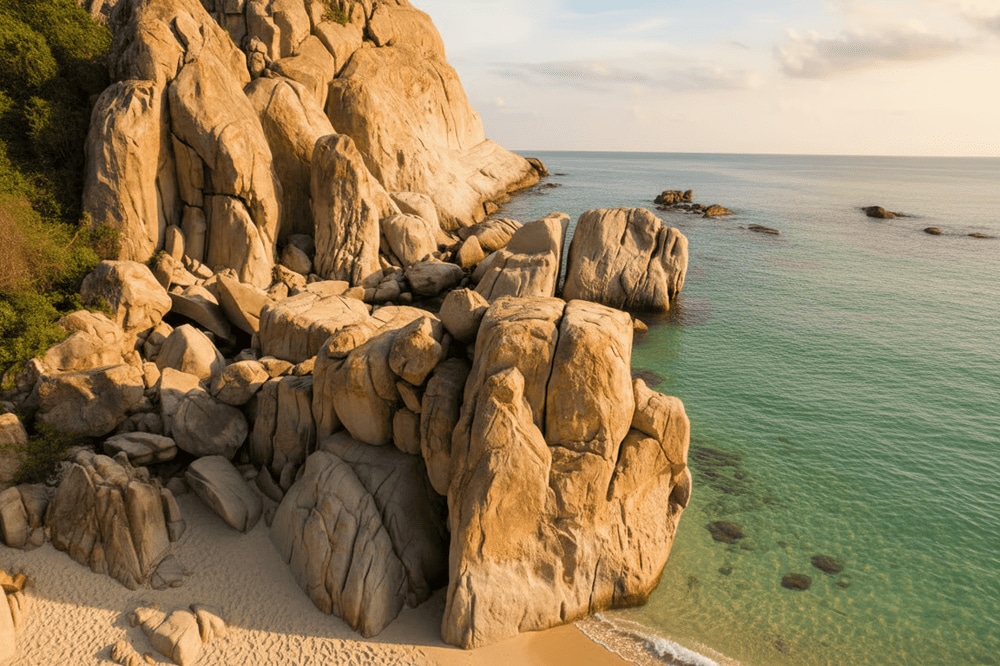 Các bãi đá nhiều hình thù tại bãi Kinh