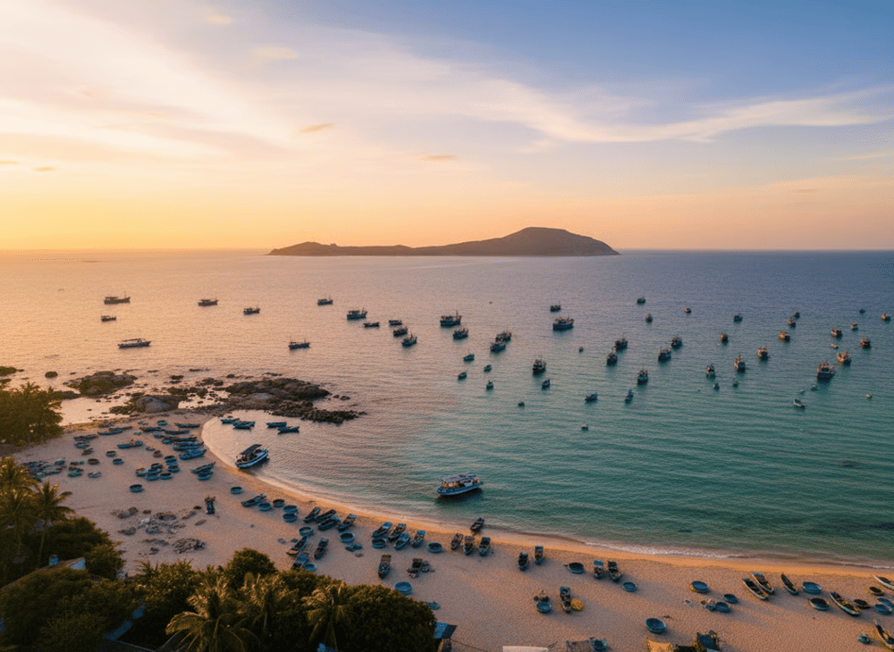 Đảo Cù Lao Mái Nhà nổi bật với bờ biển xanh ngát và bãi cát tinh khôi