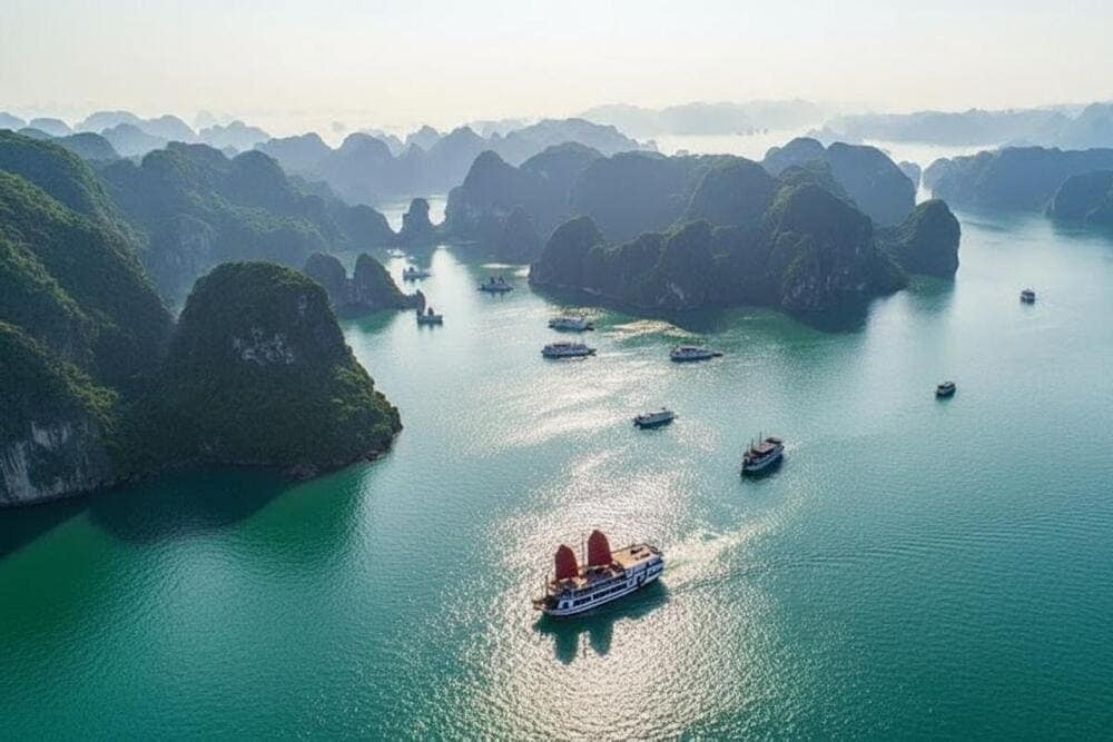 Vịnh Hạ Long nổi tiếng với tổ hợp của rất nhiều hòn đảo, núi đá, hồ nước, hang động.