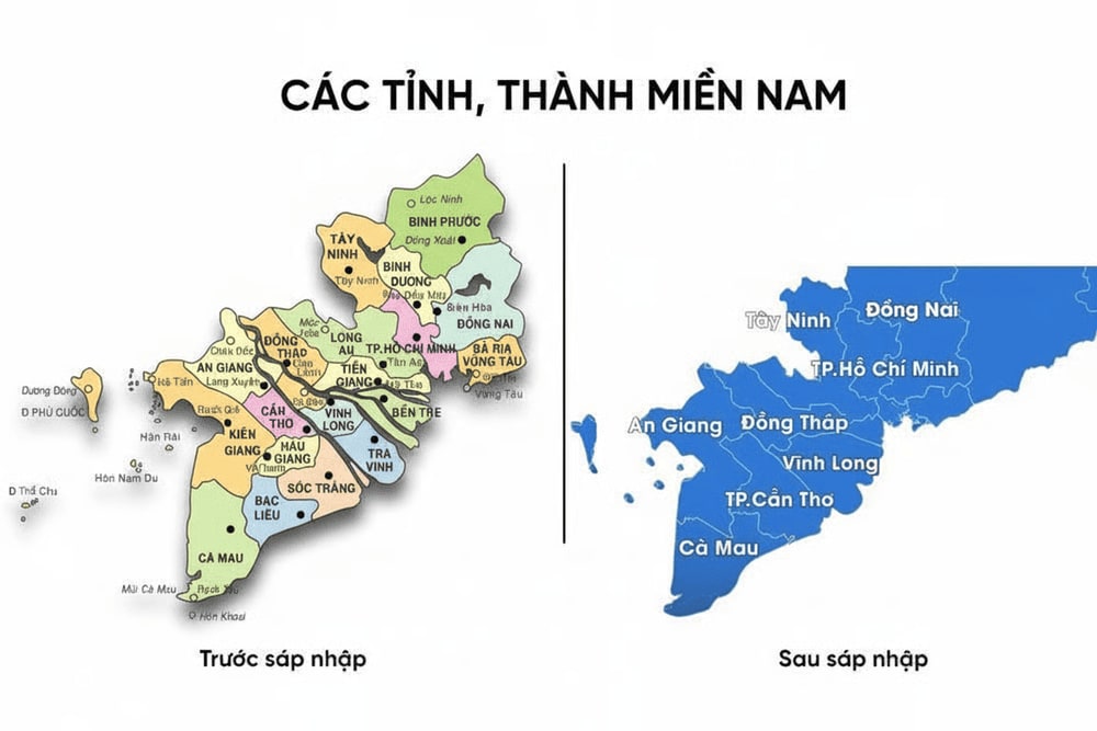 Bản đồ Miền Nam sau sáp nhập.