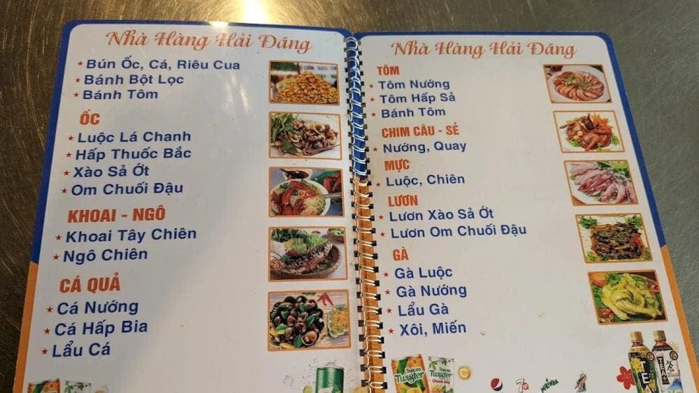 Menu đa dạng của nhà hàng Hải Đăng