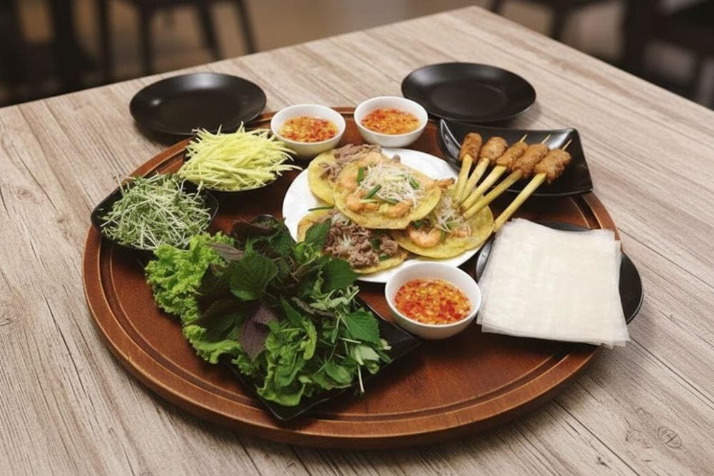 Bánh xèo chấm cùng nước mắm chua ngọt pha bởi công thức đặc biệt