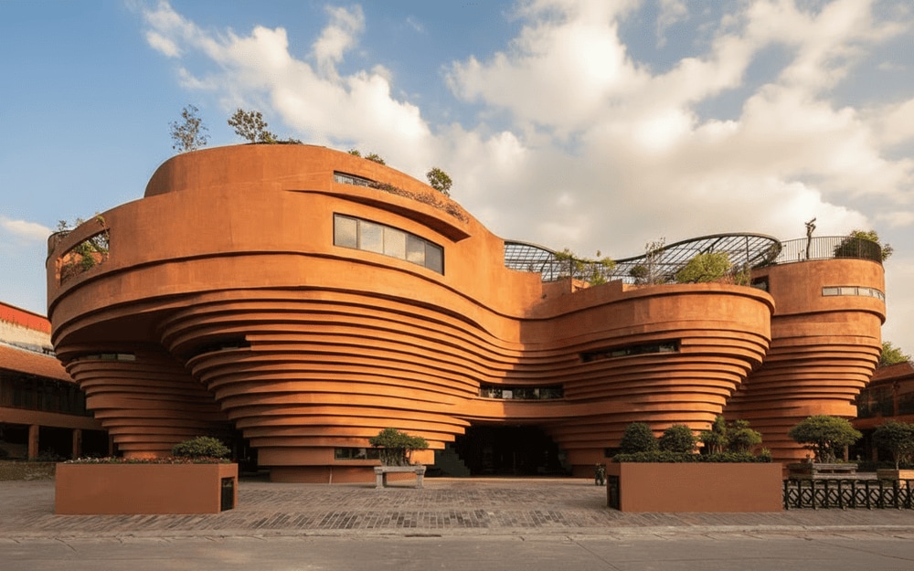 Kiến trúc lấy cảm hứng từ bàn xoay gốm và lò bẩu cổ của Bảo tàng làng gốm Bát Tràng