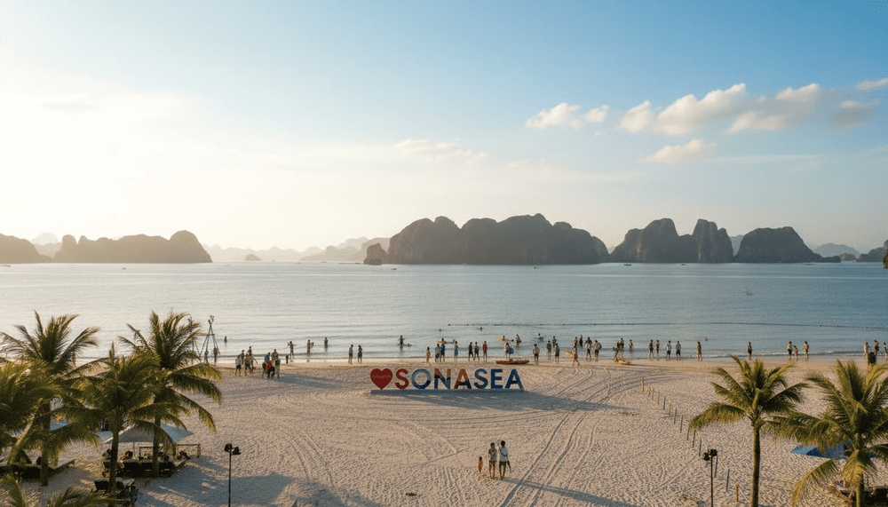 Bãi tắm Việt Mỹ là bãi biển nhân tạo với mặt nước trong xanh, bãi cát trắng trải dài