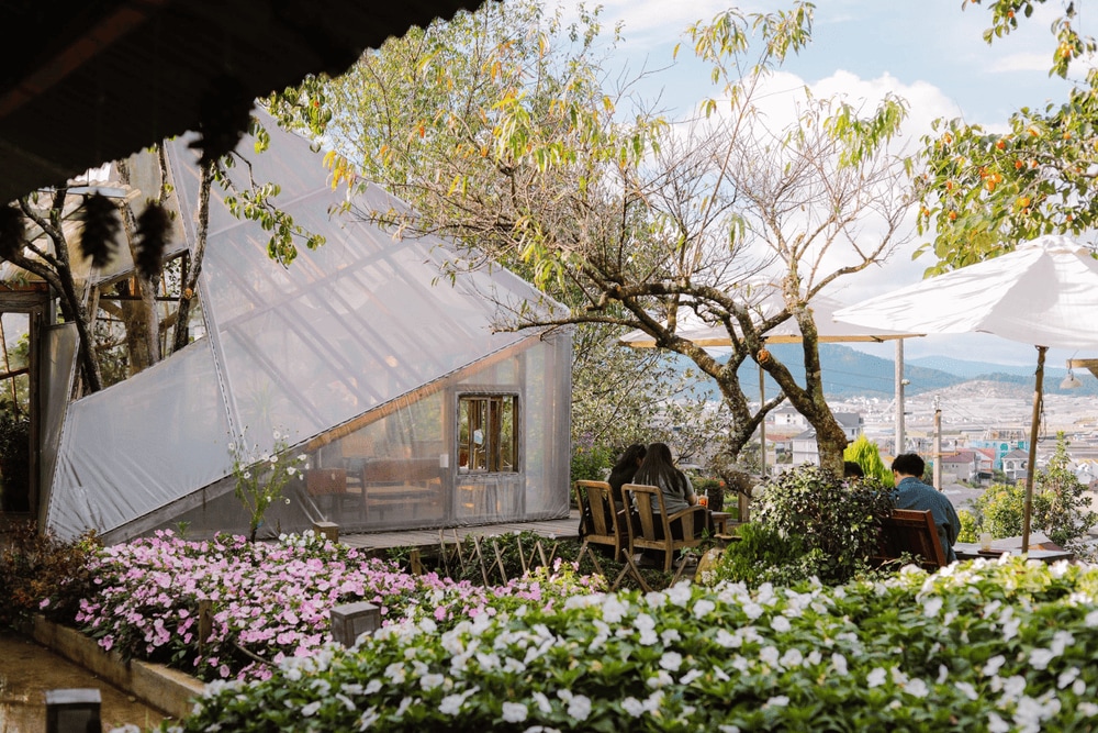 Tiệm cà phê Túi Mơ To kết hợp giữa quán cafe, nhà hàng và khu nghỉ dưỡng với không gian mở hướng ra thung lũng (Nguồn: Tiệm cà phê Túi Mơ To)