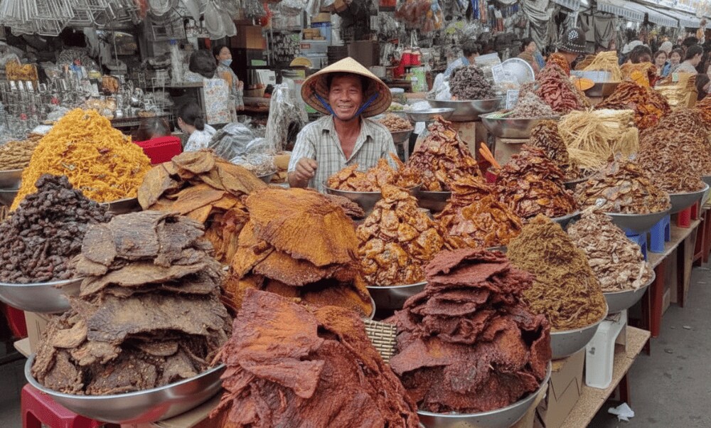 Chợ Cồn nổi tiếng với các đặc sản khô như mực rim me, tôm khô, cá khô, bánh kẹo đặc sản miền Trung và các loại gia vị truyền thống.