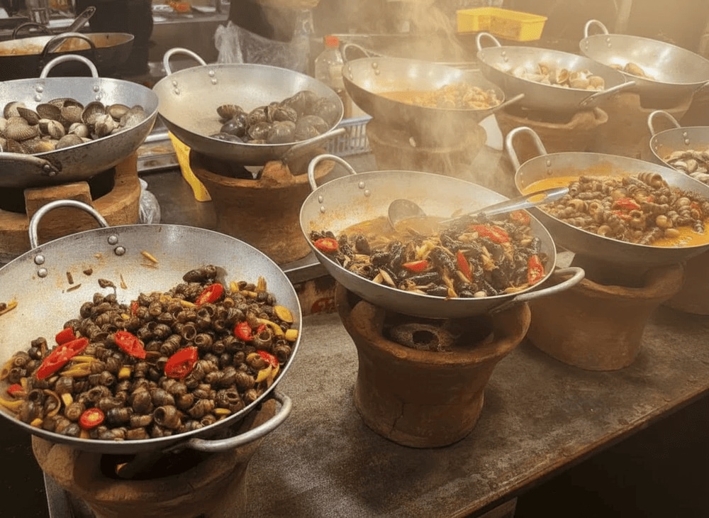 Nhiều loại ốc được chế biến theo nhiều cách khác nhau, từ ốc xào sả ớt đến ốc ninh nước cốt dừa (Nguồn: Internet)