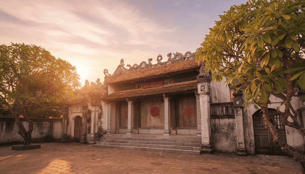 Xung quanh cổng là các loại cây xanh tạo nên không gian thanh mát, an yên.