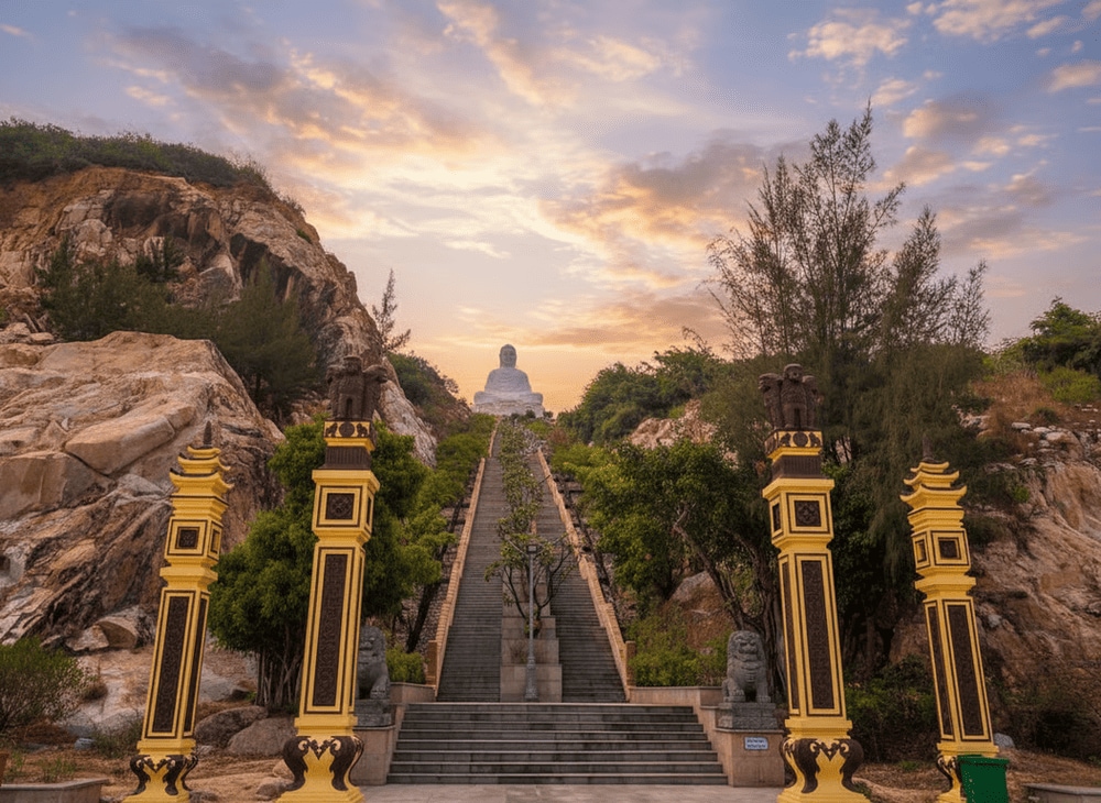 Trekking hơn 600 bậc đá lên đỉnh núi là một trải nghiệm đặc sắc đối với khách hành hương chùa Ông Núi