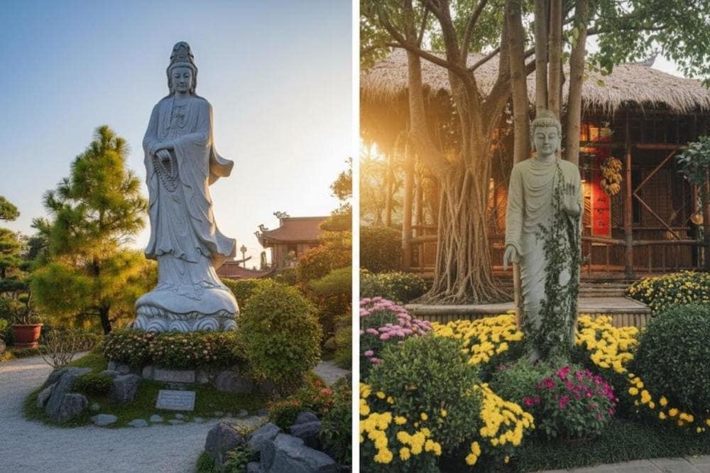 Những bức tượng được đúc từ đá với dáng vẻ hiền từ, tạo cảm giác bình yên cho du khách mỗi khi đến thăm chùa.