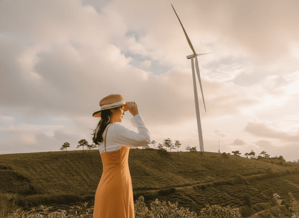 Không thể bỏ qua hoạt động check - in cùng những chiếc quạt gió khổng lồ tại Đồi chè Cầu Đất Đà Lạt