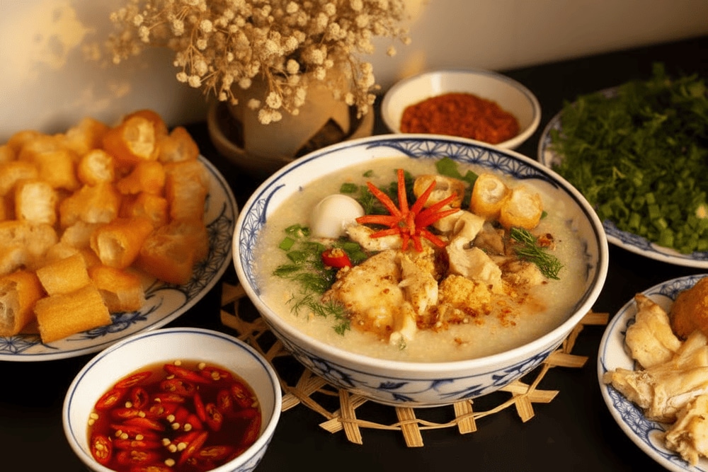 Thực khách có thể gọi thêm trứng cút và bánh quẩy ăn kèm cháo