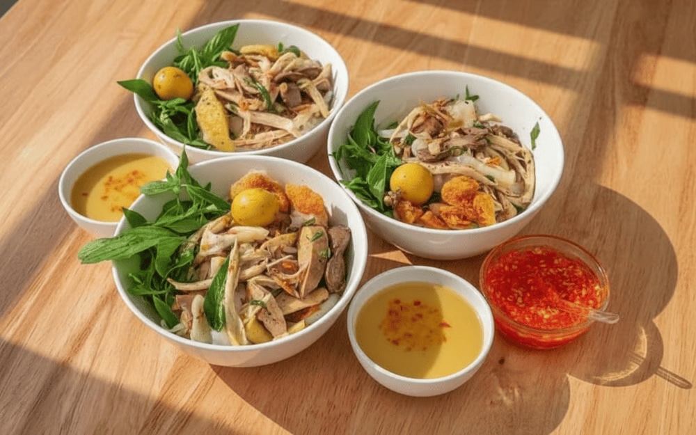 Bánh ướt lòng gà là sự kết hợp hoàn hảo của lớp bánh dẻo mịn cùng lòng gà xào gia vị đậm đà