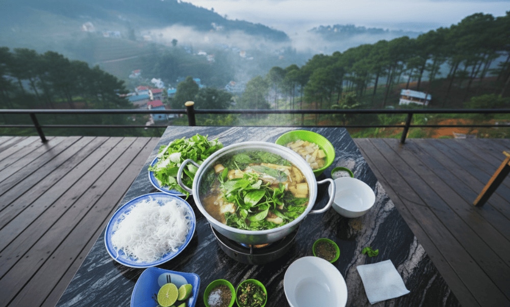 Thưởng thức lẩu gà lá é ngọt thanh, nóng hổi giữa tiết trời se lạnh của Đà Lạt