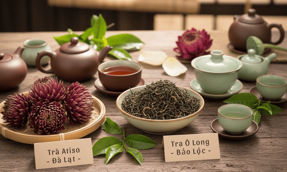 Trà Đà Lạt được chế biến từ những búp trà non và thảo dược giàu dinh dưỡng, nổi bật là trà Atiso, trà ô long